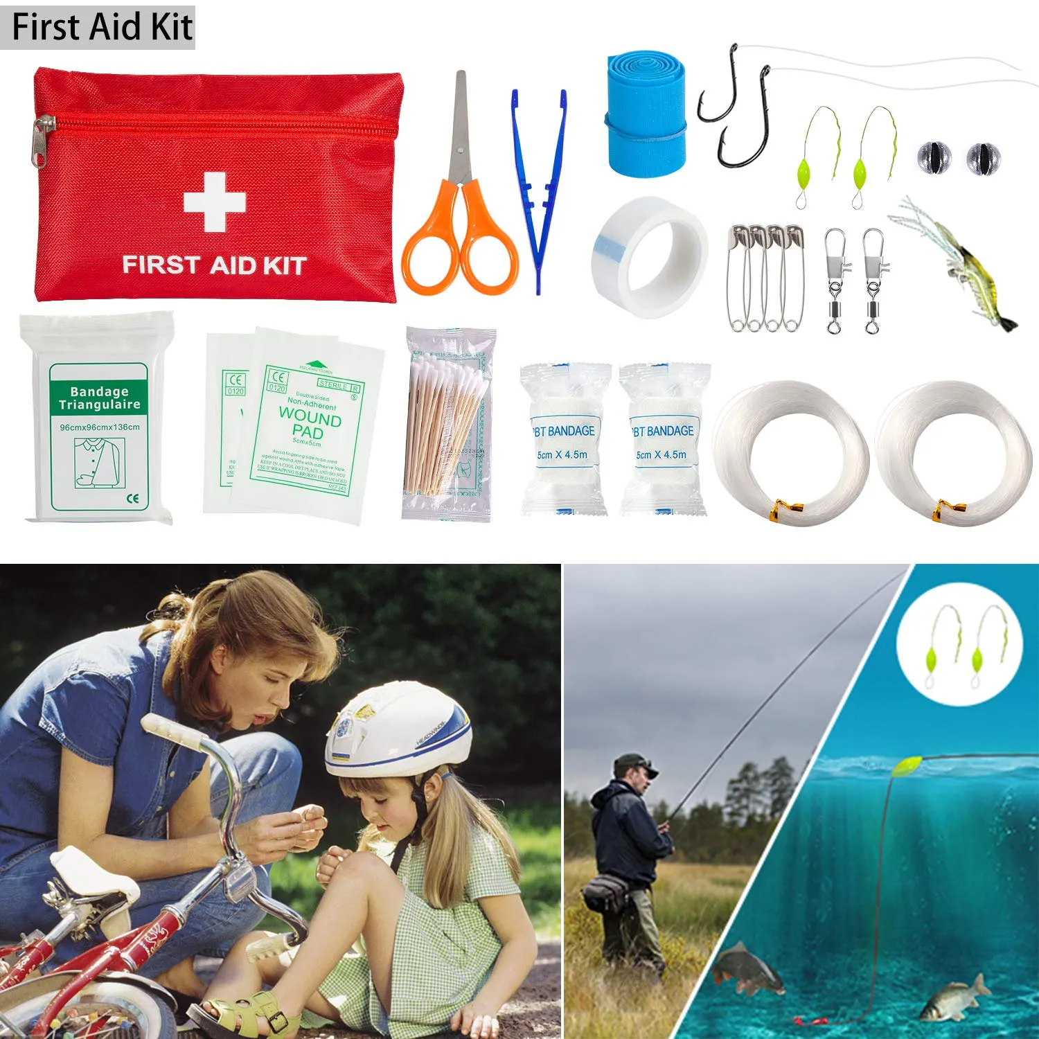 Emergency Survival Kit 47 in 1 Professional Survival Gear Tool First Aid Kit SOS Emergency Tactical Flashlight Knife Pliers Pen Blanket Bracelets Compass with Molle Pouch for Camping Adventures
