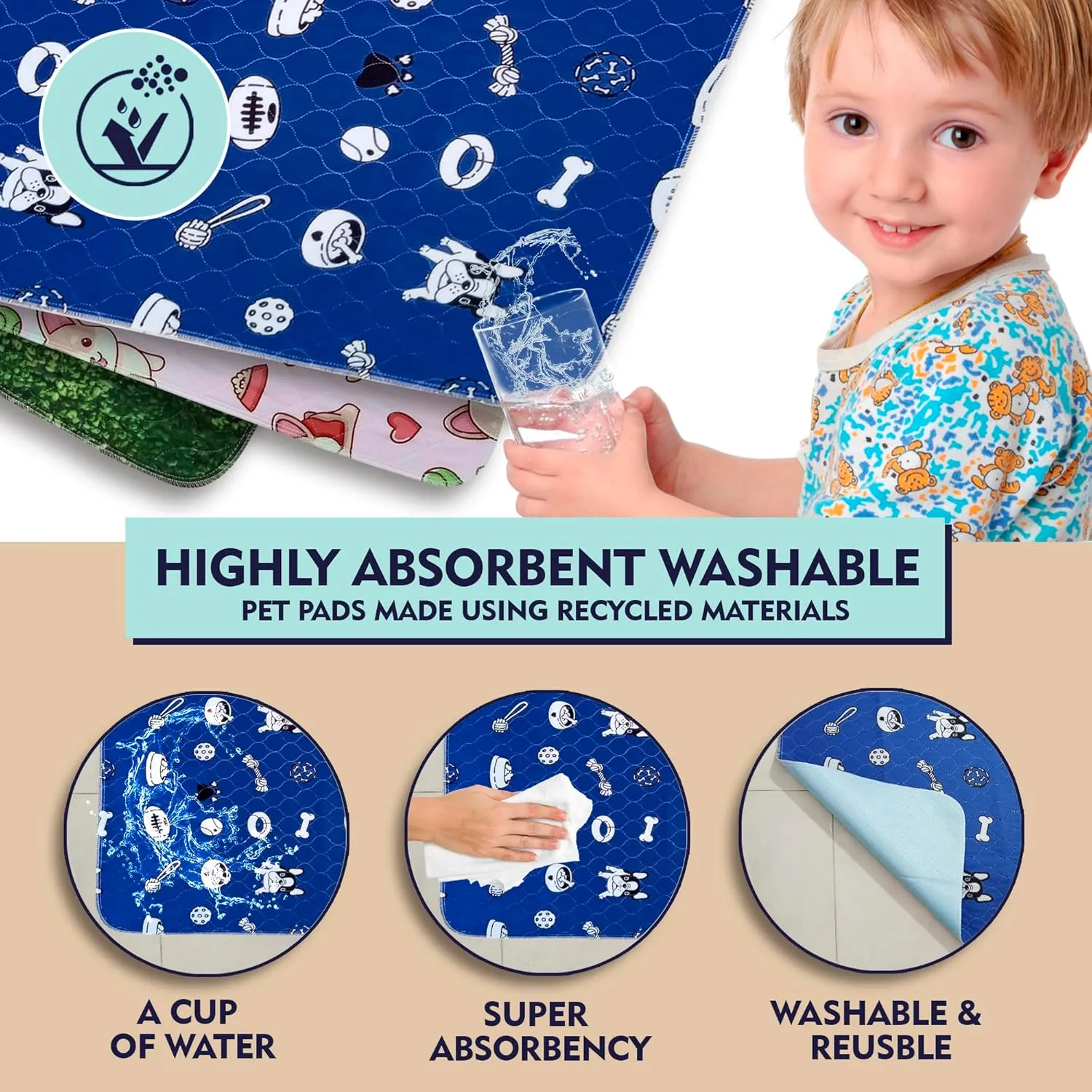 Everywhere Essentials: Washable Pee Pads for Dogs 4Pack 36"x41" Ultra-Absorbent & Eco-Friendly Reusable Puppy Pads for Accidents - Durable, Odor Neutralizing and Reusable Pee Pads for Dogs Grass
