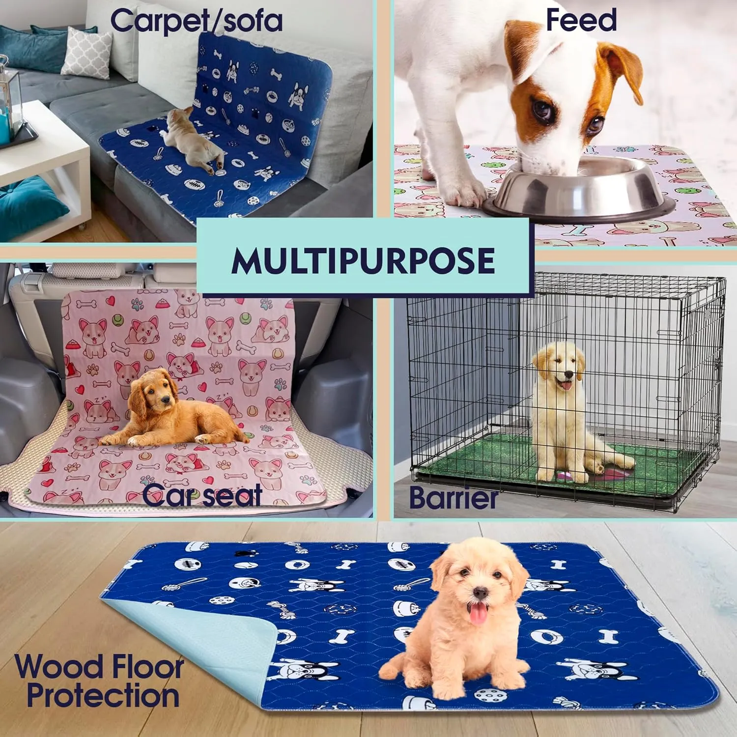 Everywhere Essentials: Washable Pee Pads for Dogs 4Pack 36"x41" Ultra-Absorbent & Eco-Friendly Reusable Puppy Pads for Accidents - Durable, Odor Neutralizing and Reusable Pee Pads for Dogs Grass