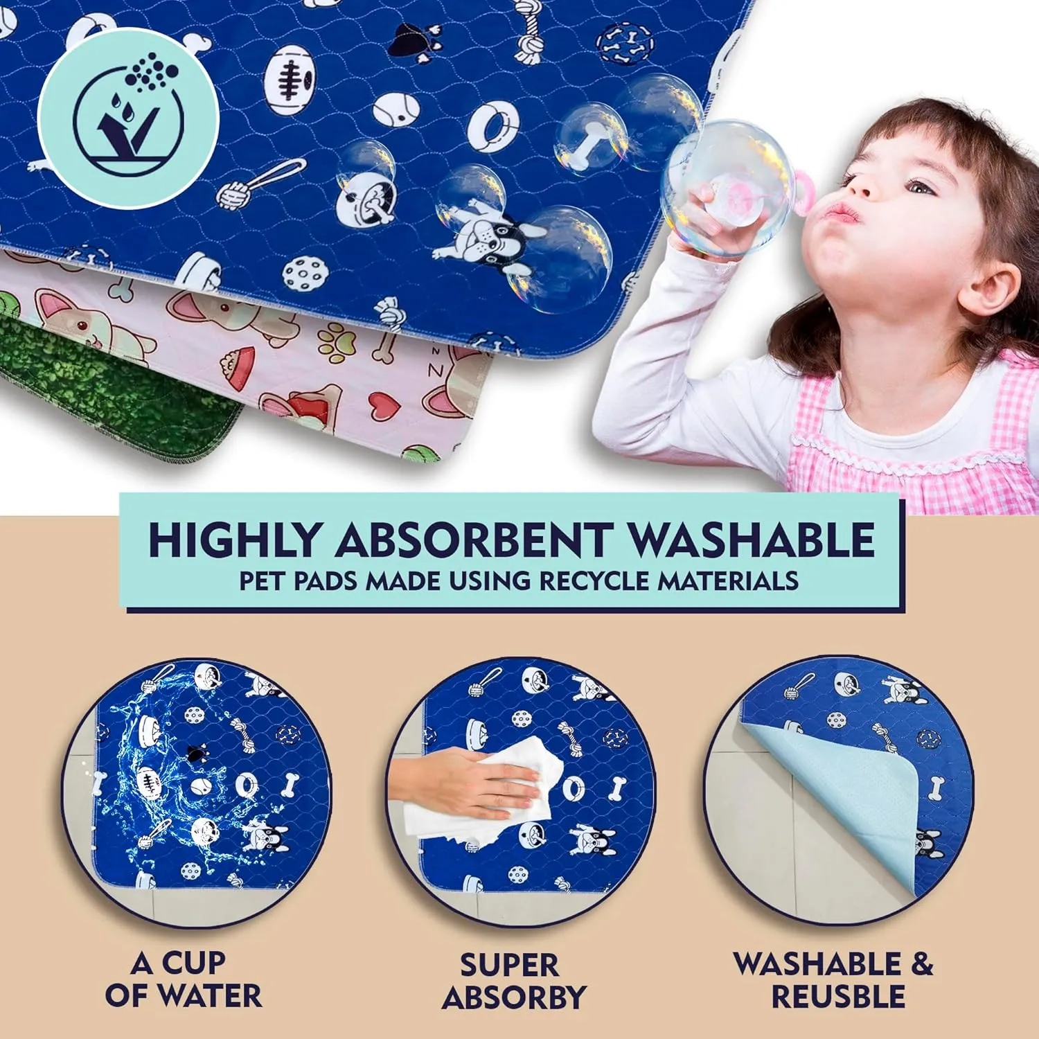 Everywhere Essentials Washable Pet Pads for Dogs Pink Puppy 36" X 41"