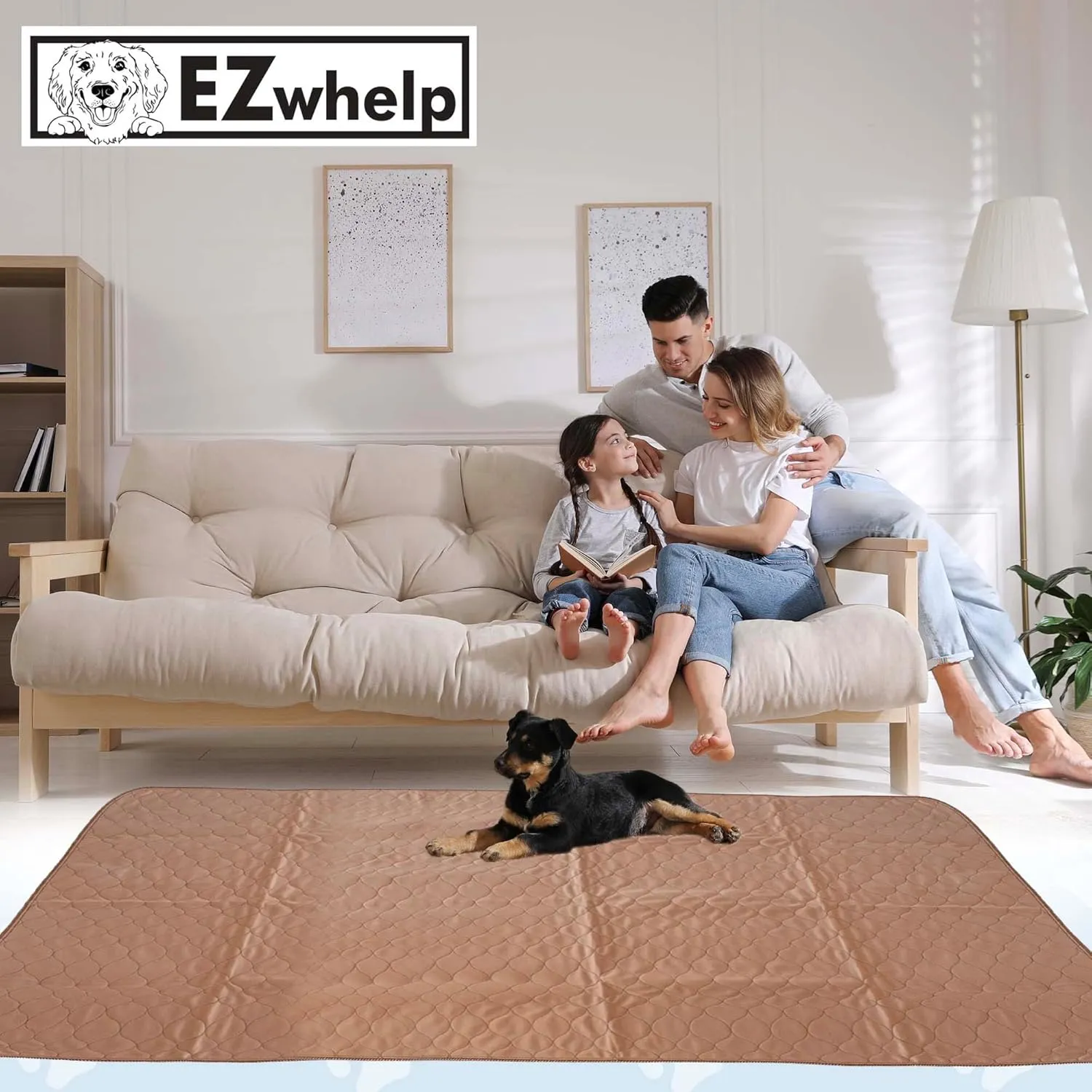EZwhelp Reusable Dog Pee Pads - Dogs Waterproof Training Pads - Washable & Sanitary - Rounded Corners - Laminated, Lightweight, Durable - Pet Essentials Puppy Training, Whelping - 60" x 60"