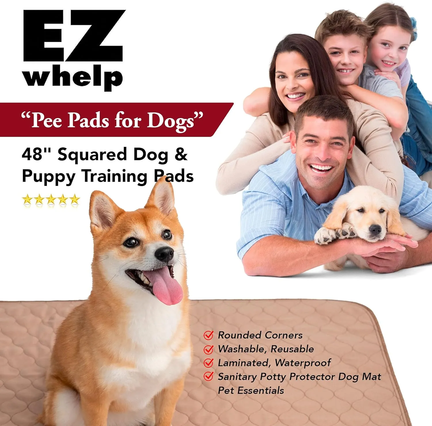 EZwhelp Reusable Dog Pee Pads - Waterproof Training Pads for Dogs - Washable & Sanitary-Rounded Corners-Laminated, Lightweight, Durable - Pet Essentials for Puppy Training and Whelping - 27"x32"