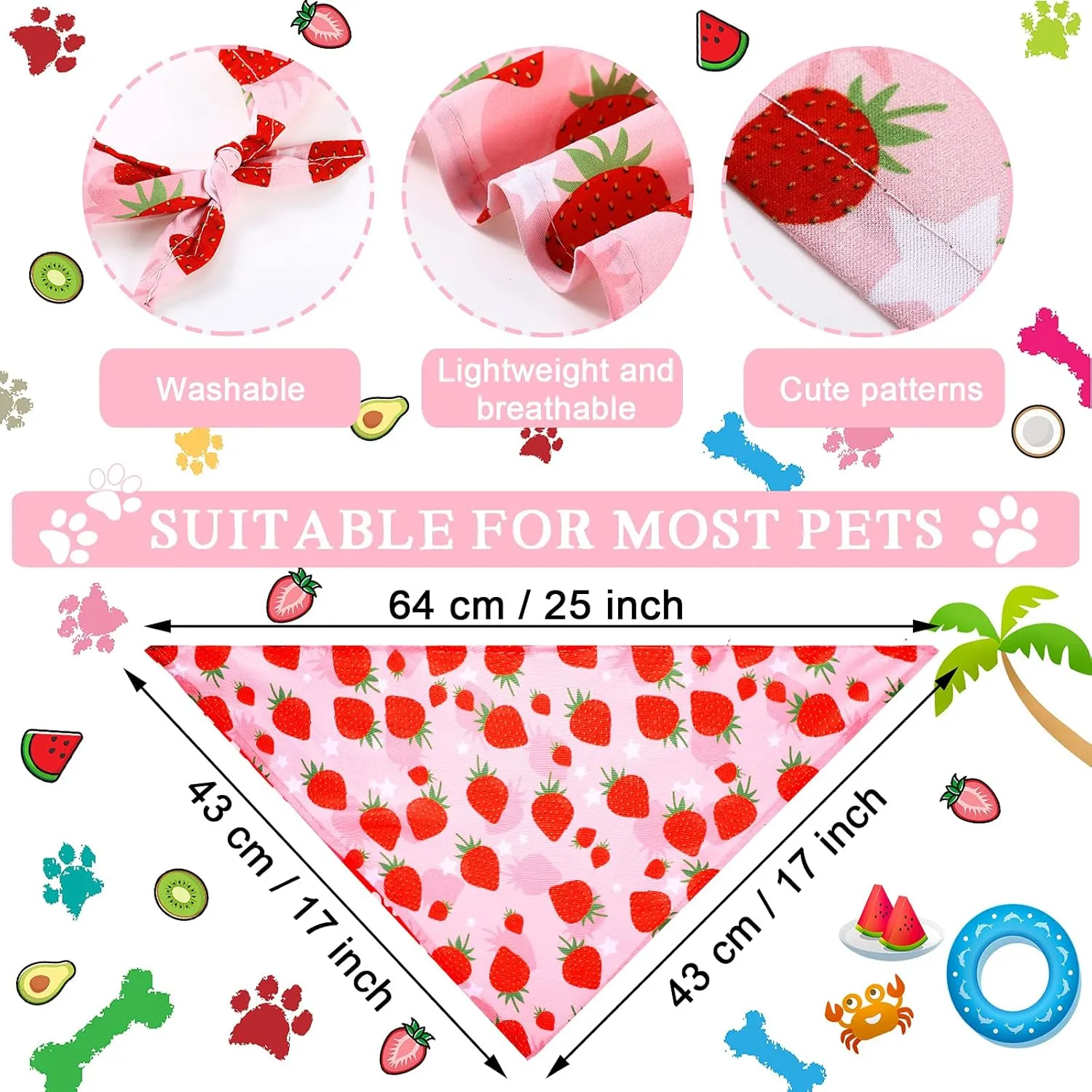 Frienda 20 Pcs Summer Spring Dog Bandanas Hawaiian Style Washable Triangle Pet Bibs Assortment Puppy Kerchief Accessories for Small Medium Pets Dogs Cats(Large)