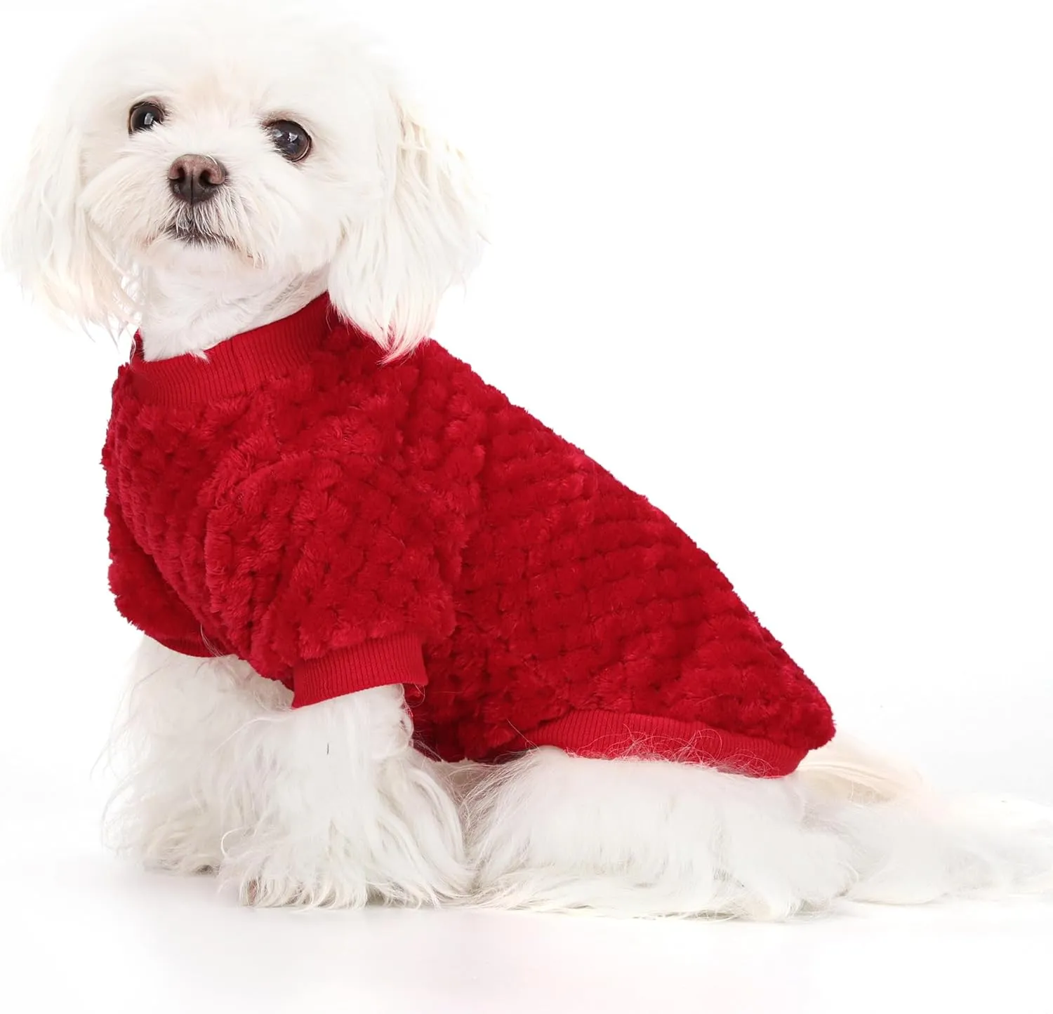 Fuzzy Pineapple Grid Dog Sweater - Ultra Soft & Warm Winter Pet Apparel, Fluffy Textured Knit for Small, Medium Dogs and Cats, Cozy Pullover Dog Coat for Cold Weather.Red XL