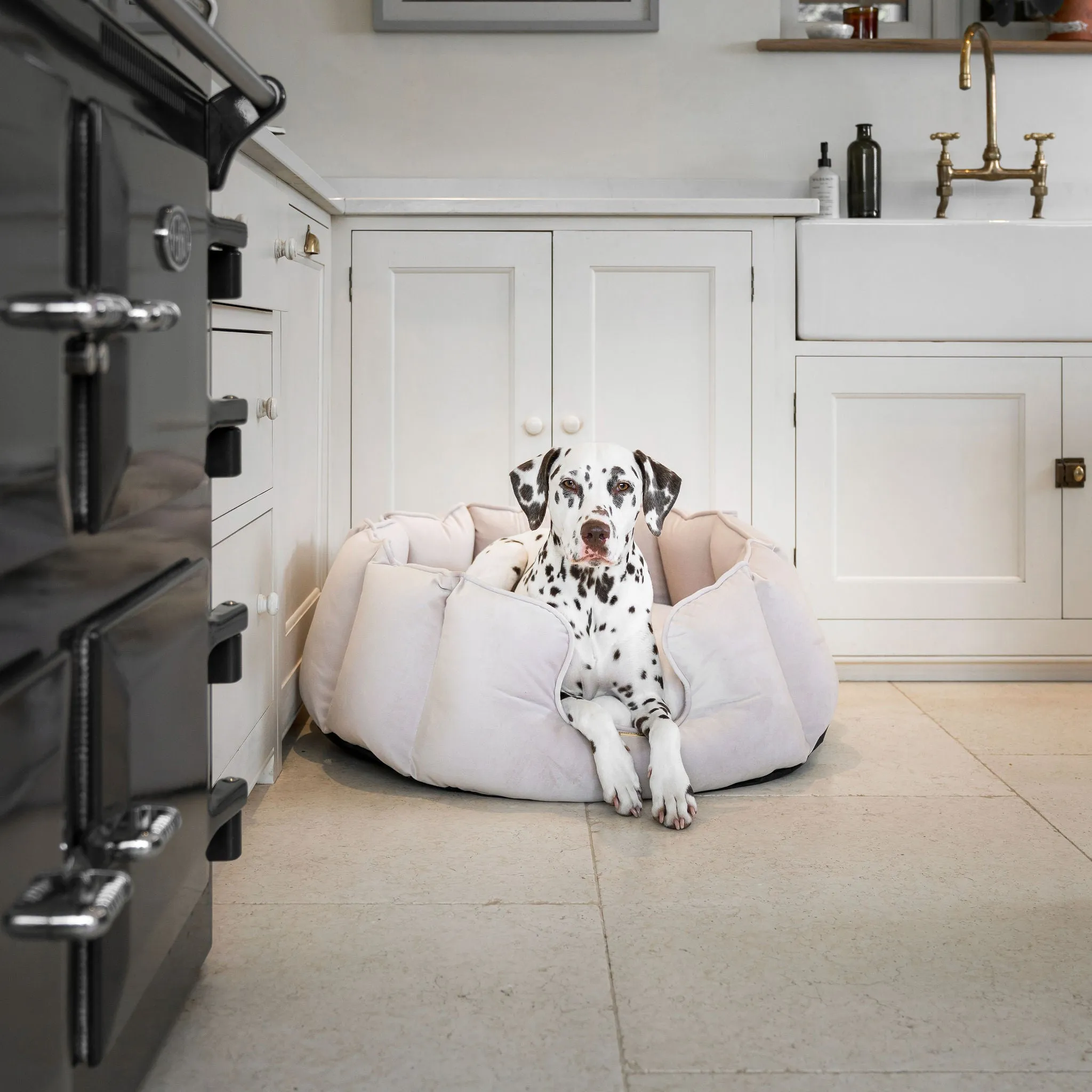 High Wall Bed With Removable Covers in Oyster Velvet by Lords & Labradors