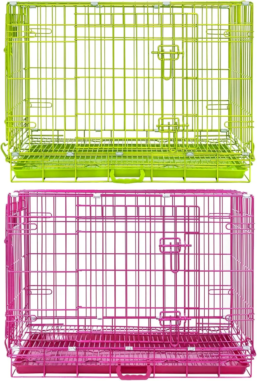 Homey Pet Dog Crates for Medium Dogs, 30 Inch Dog Cage for Small Dogs, Collapsible Nano-Coating Metal Wire Small Dog Kennel Indoor with Removable Grid Tray, Double Doors, PINK30 GREEN30 Bundle