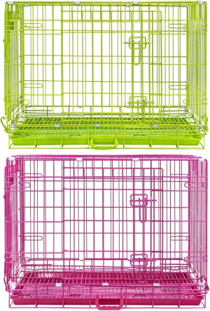 Homey Pet Dog Crates for Medium Dogs, 30 Inch Dog Cage for Small Dogs, Collapsible Nano-Coating Metal Wire Small Dog Kennel Indoor with Removable Grid Tray, Double Doors, PINK30 GREEN30 Bundle
