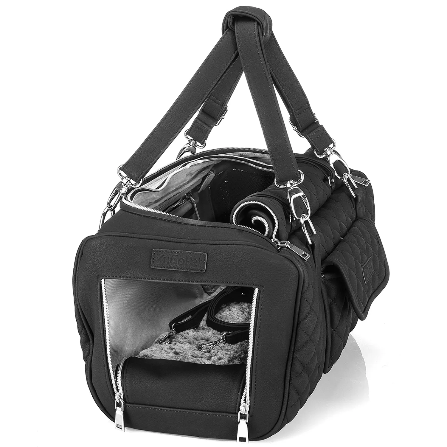 Jetsetter - Premium Car Seat & Airport Compliant Pet Carrier (Black, White, Grey & Pink)