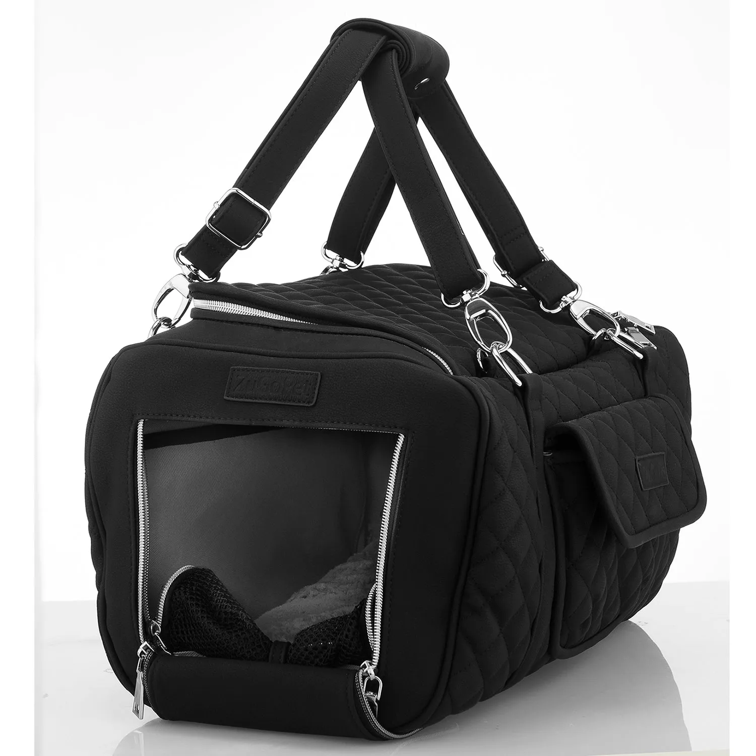 Jetsetter - Premium Car Seat & Airport Compliant Pet Carrier (Black, White, Grey & Pink)