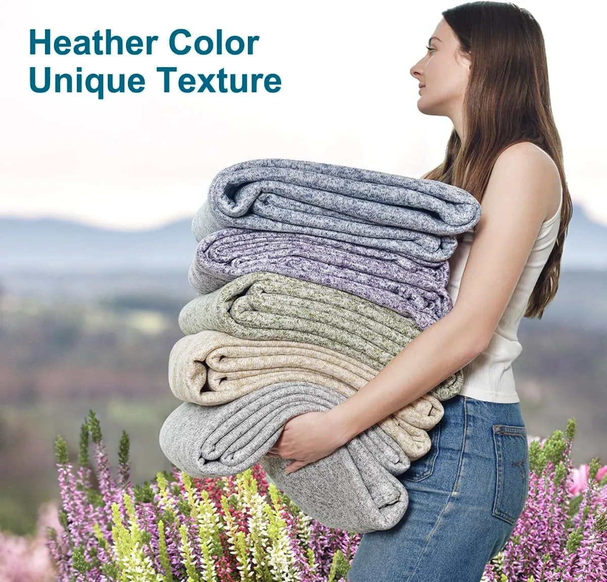 KAWAHOME Summer Sweatshirt Throw Blanket for Bed-Lightweight Breathable Blankets,Soft Thin Knit Jersey Throw Blanket for Hot Sleepers,50 X 60 Inches, Heather Green