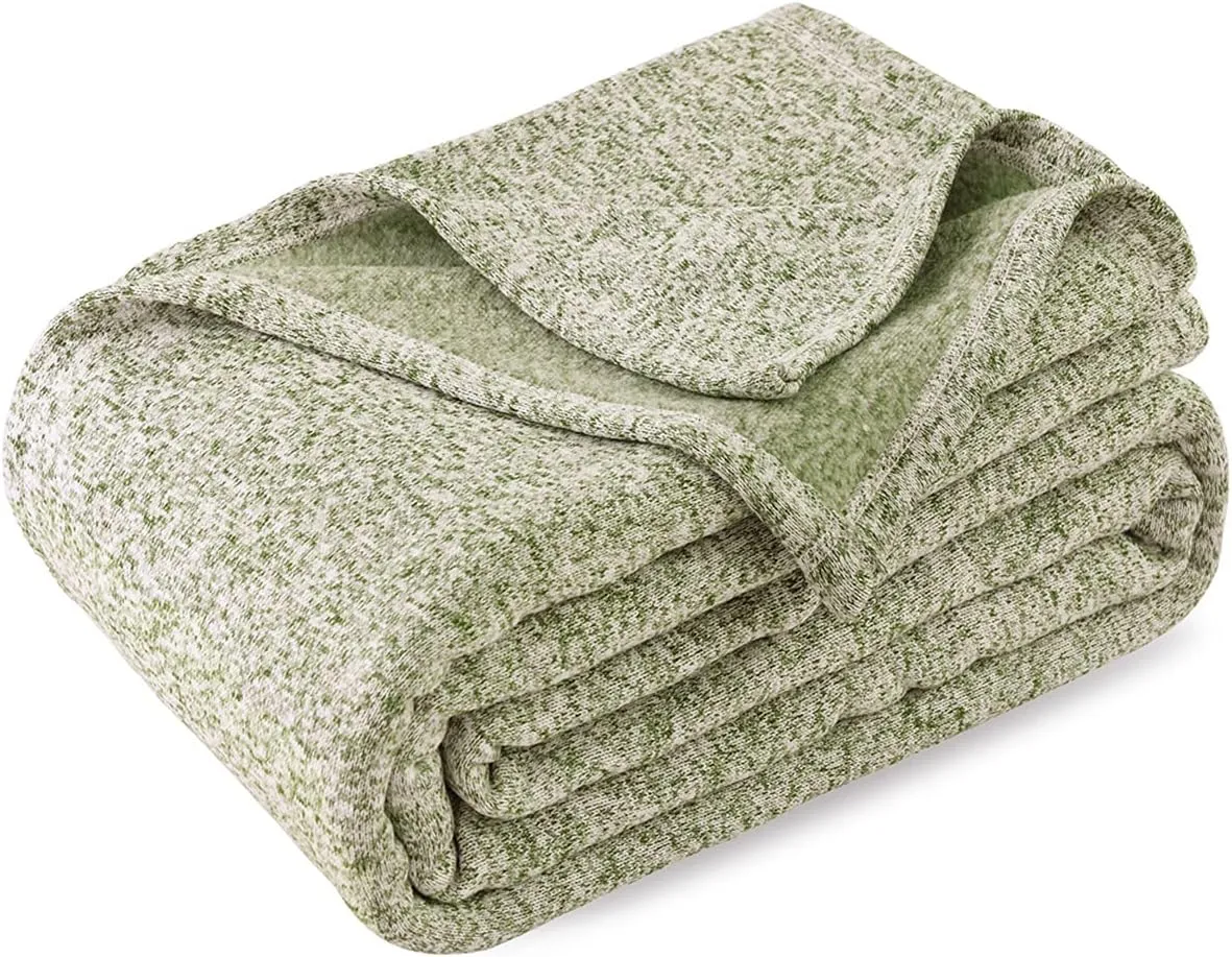 KAWAHOME Summer Sweatshirt Throw Blanket for Bed-Lightweight Breathable Blankets,Soft Thin Knit Jersey Throw Blanket for Hot Sleepers,50 X 60 Inches, Heather Green