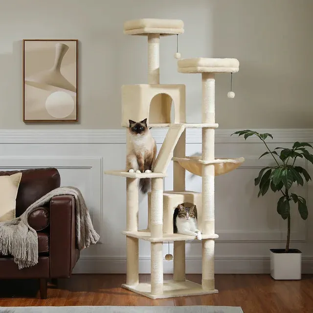 Large Cat Tree with Multi-Level Plush and  Natural Sisal Scratching Post