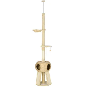Multi-level Cat Tree w/ Scratchers, Cat House, 225-255cm - Beige