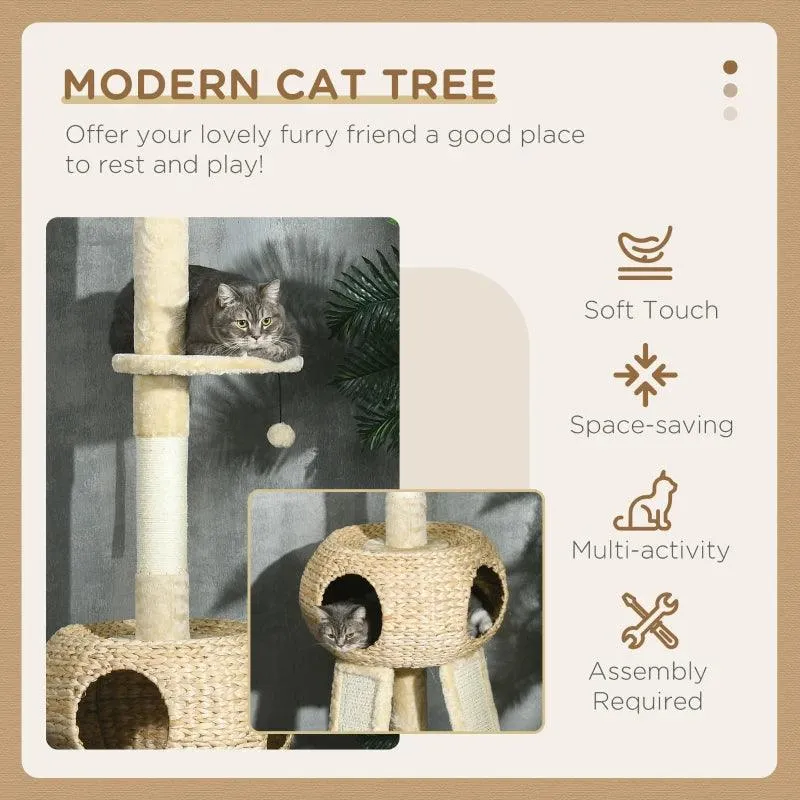 Multi-level Cat Tree w/ Scratchers, Cat House, 225-255cm - Beige