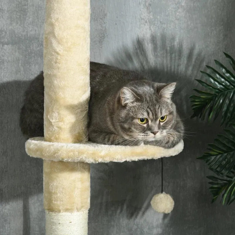 Multi-level Cat Tree w/ Scratchers, Cat House, 225-255cm - Beige