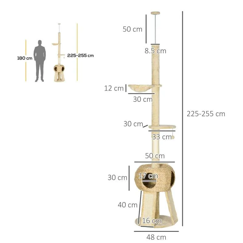 Multi-level Cat Tree w/ Scratchers, Cat House, 225-255cm - Beige