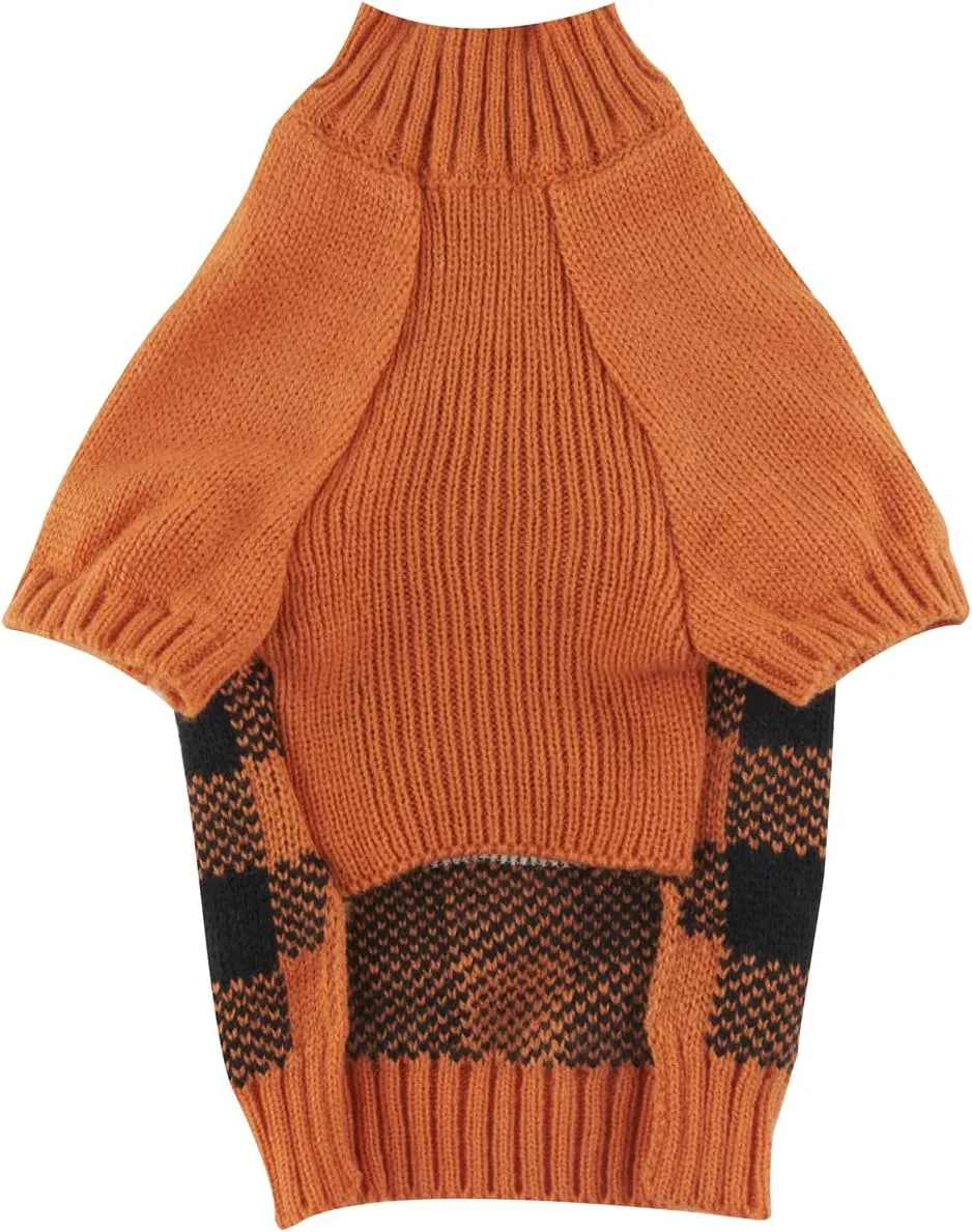 Orange Black Pumpkin Dog Sweater Plaid Cat Halloween Costume Clothes Pumpkin Dog Sweaters for Small Dogs, Small (S)