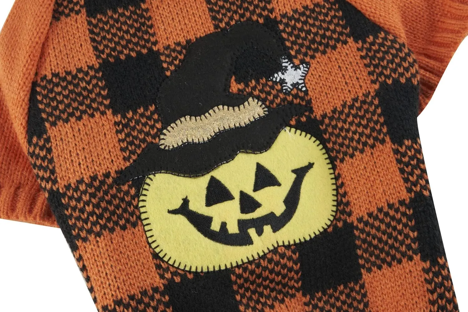 Orange Black Pumpkin Dog Sweater Plaid Cat Halloween Costume Clothes Pumpkin Dog Sweaters for Small Dogs, Small (S)
