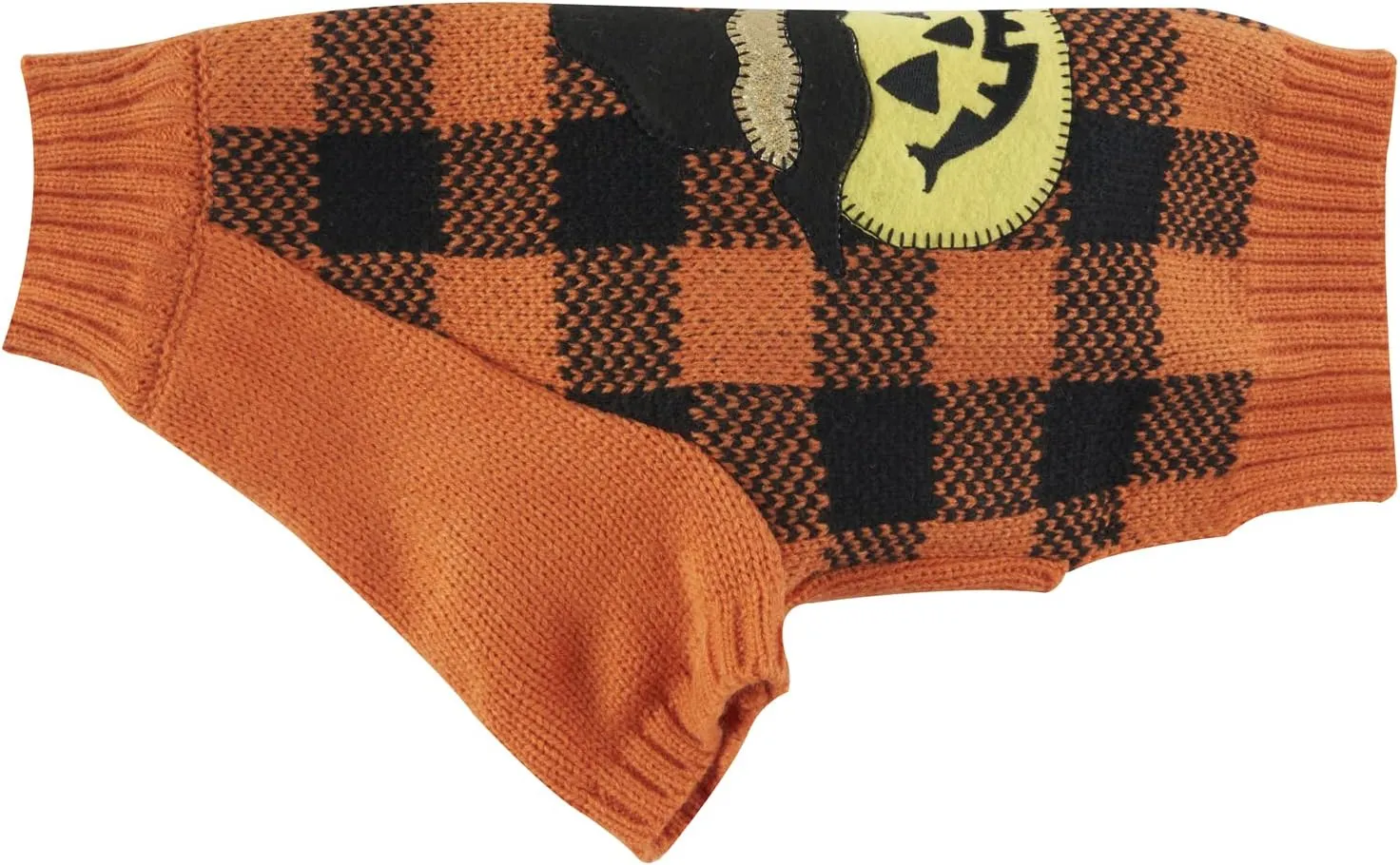 Orange Black Pumpkin Dog Sweater Plaid Cat Halloween Costume Clothes Pumpkin Dog Sweaters for Small Dogs, Small (S)