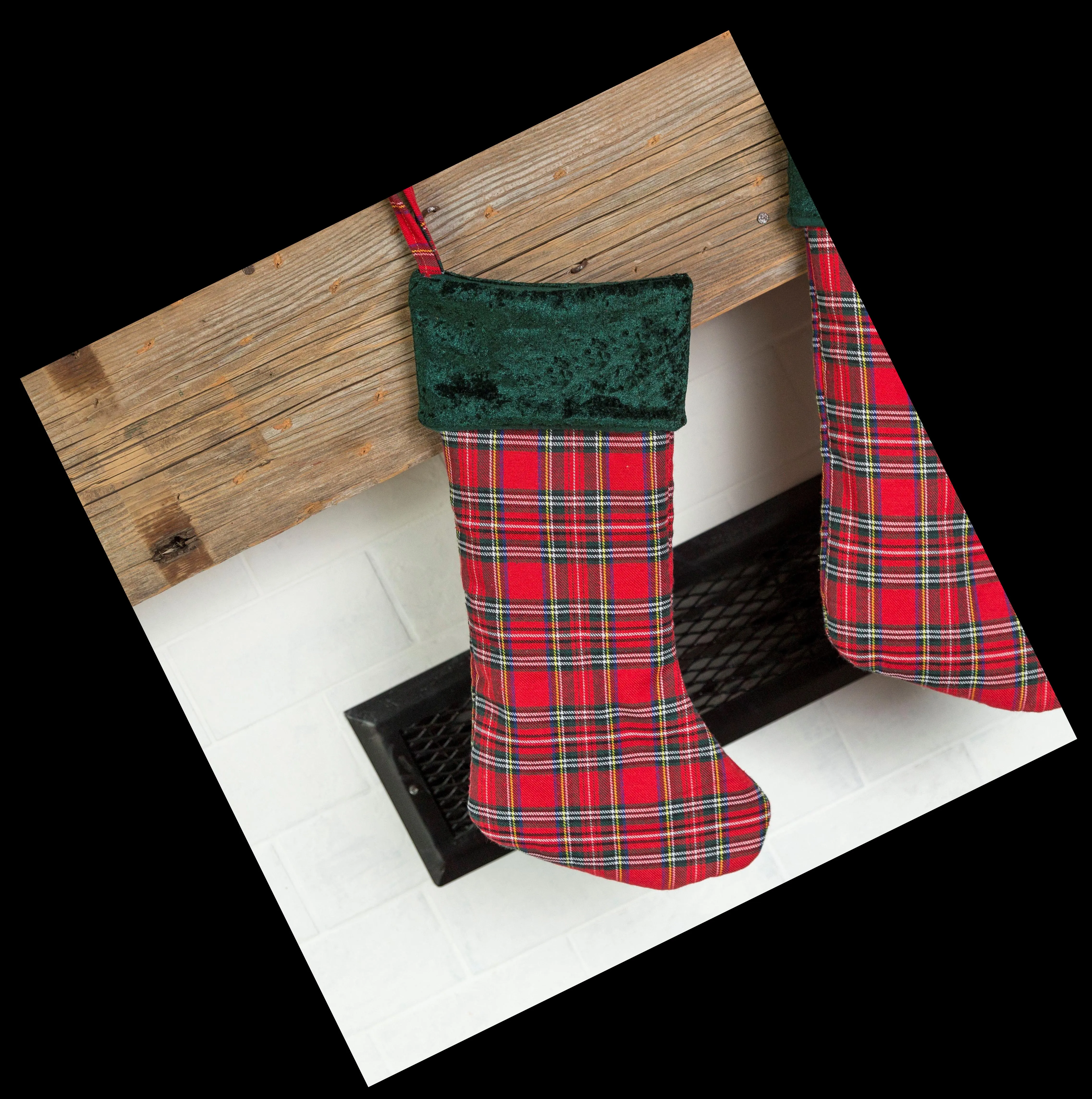 Personalized Red And Green Plaid Stockings - Printed