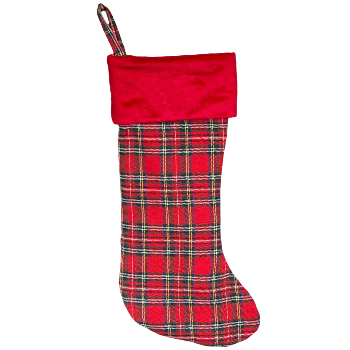 Personalized Red And Green Plaid Stockings - Printed