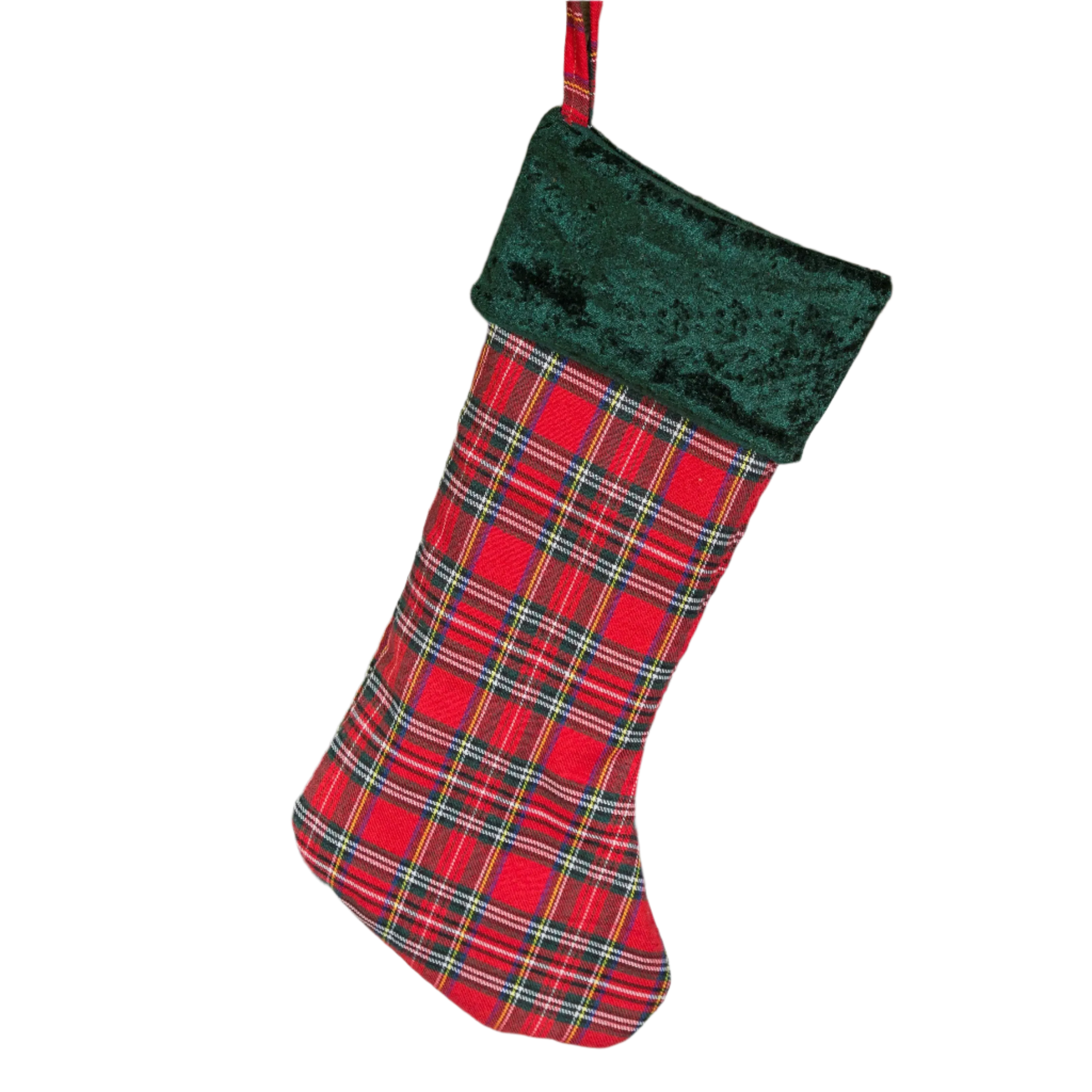 Personalized Red And Green Plaid Stockings - Printed
