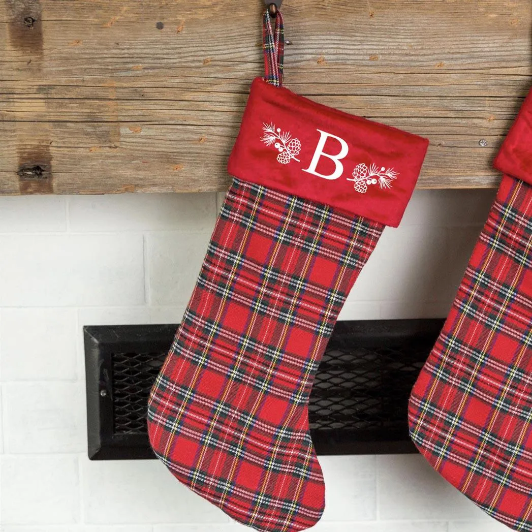 Personalized Red And Green Plaid Stockings - Printed