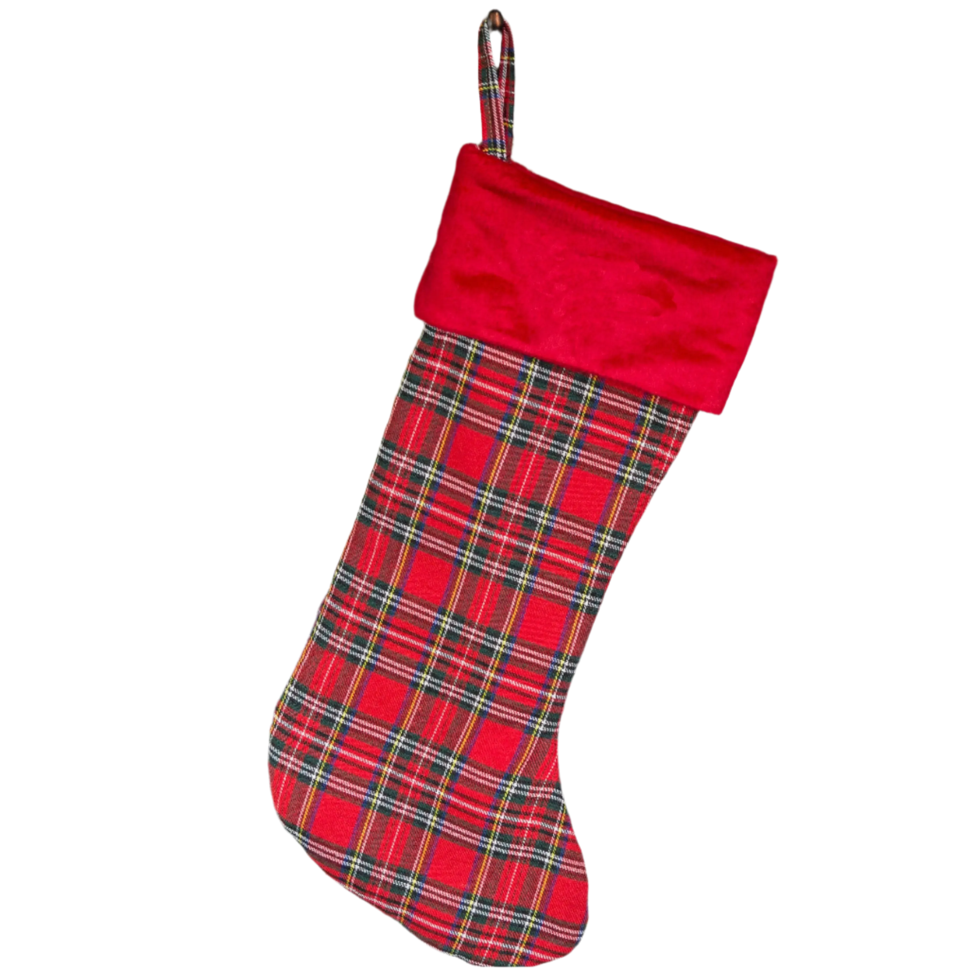Personalized Red And Green Plaid Stockings - Printed