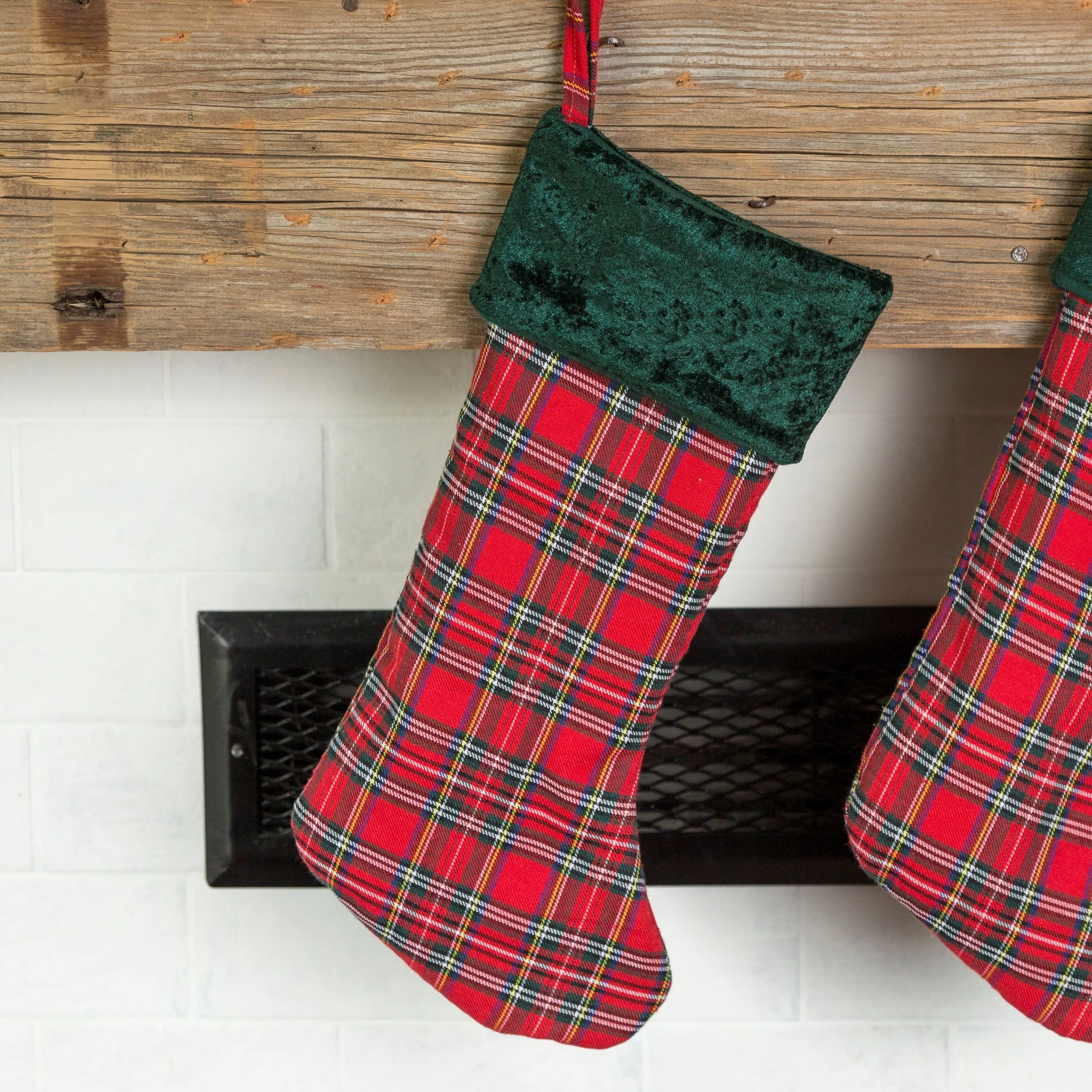 Personalized Red And Green Plaid Stockings - Printed