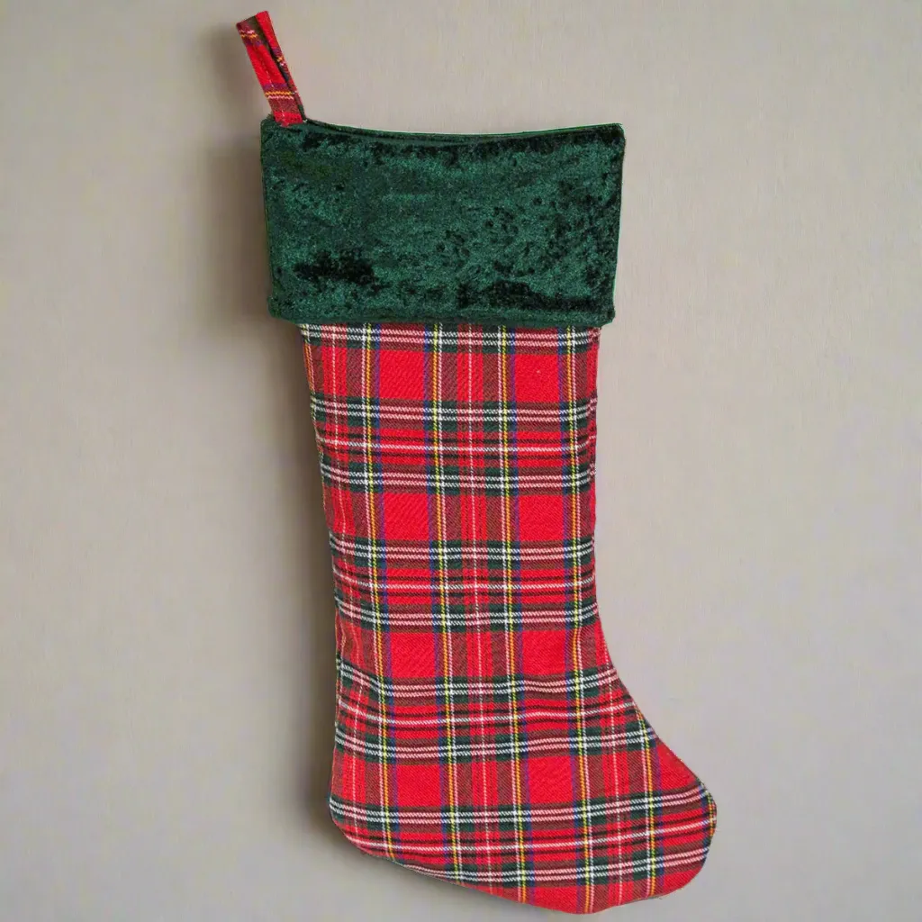 Personalized Red And Green Plaid Stockings - Printed