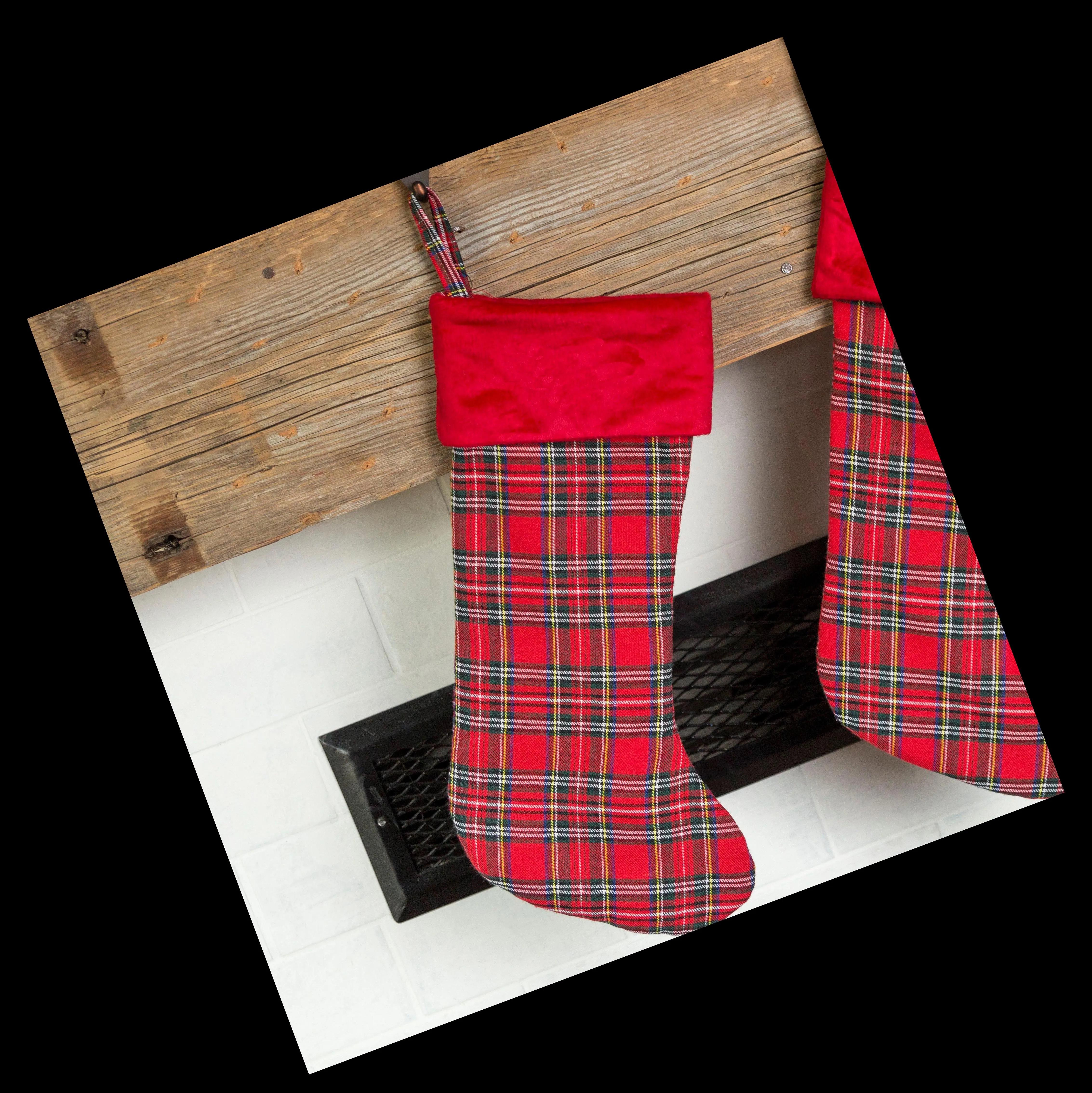 Personalized Red And Green Plaid Stockings - Printed