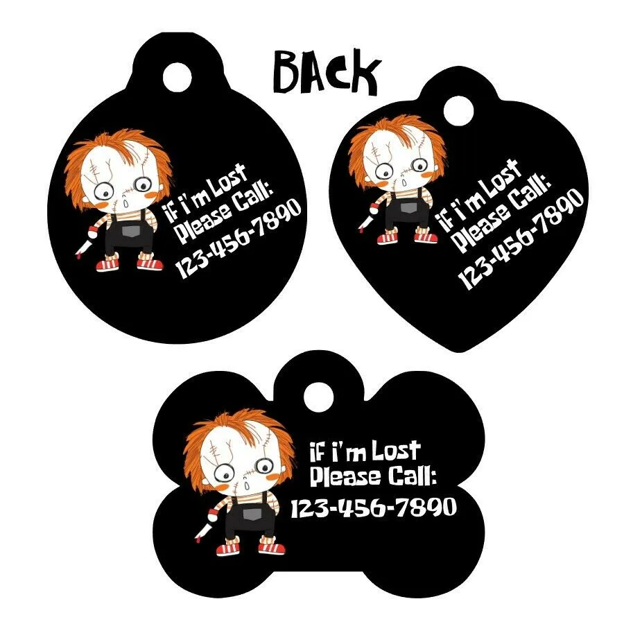 Pet ID Tag Chucky Personalized Custom Double Sided Pet Tag w/name & number Petcollarshandmade