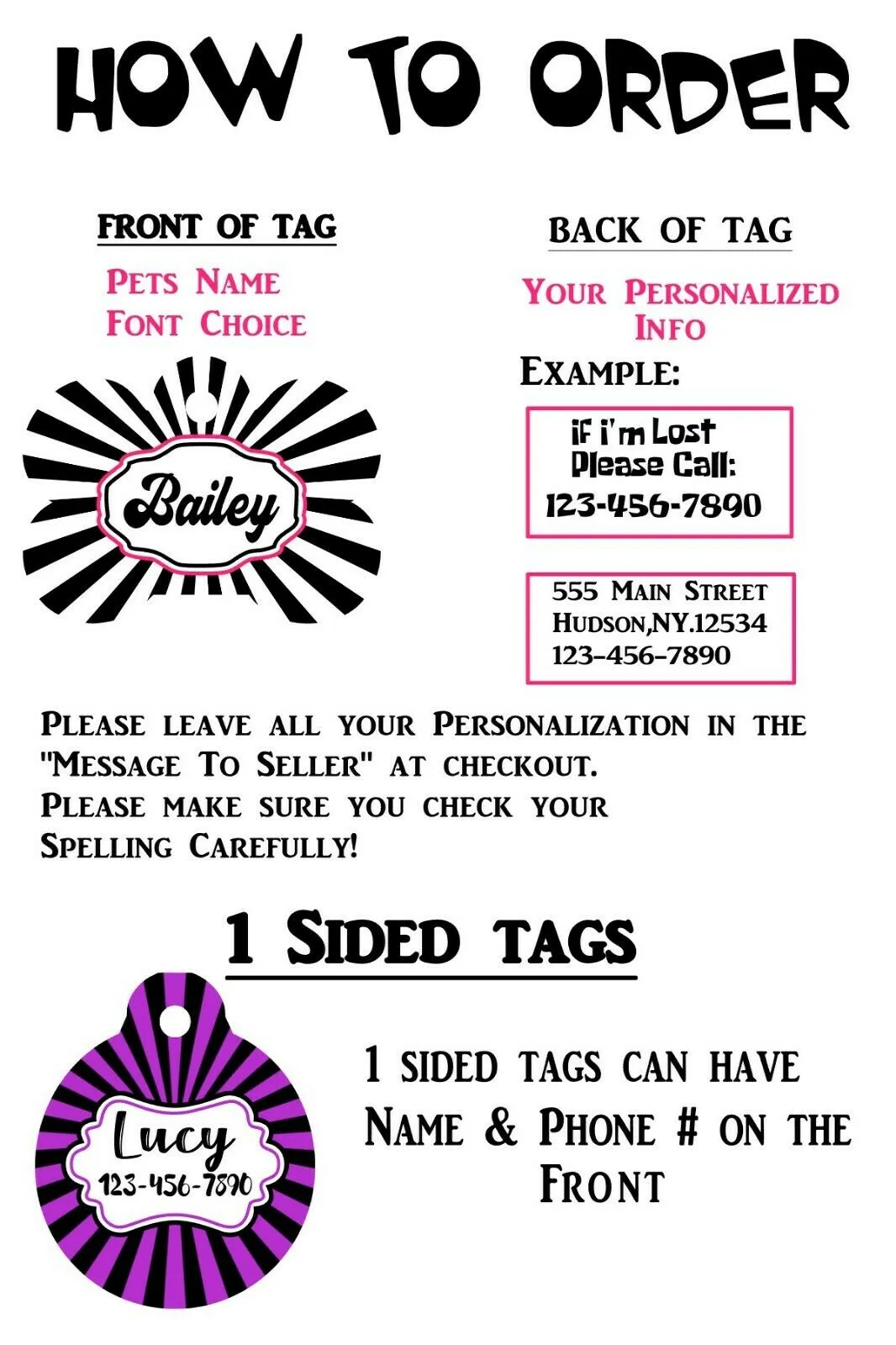 Pet ID Tag Chucky Personalized Custom Double Sided Pet Tag w/name & number Petcollarshandmade