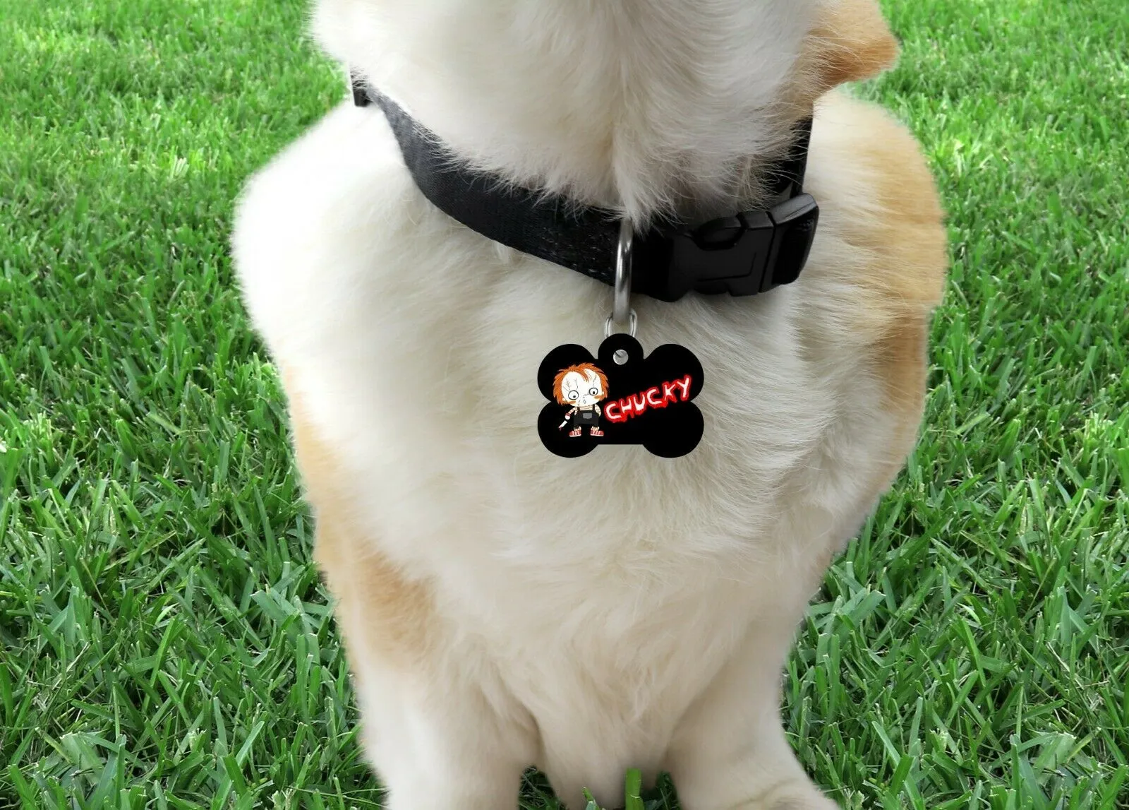 Pet ID Tag Chucky Personalized Custom Double Sided Pet Tag w/name & number Petcollarshandmade