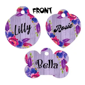 Pet ID Tag Floral Personalized Custom Double Sided Pet Tag w/name & number Petcollarshandmade