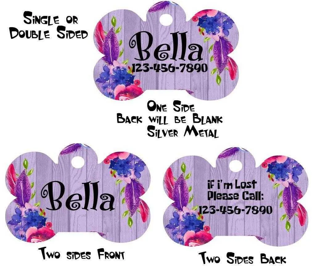 Pet ID Tag Floral Personalized Custom Double Sided Pet Tag w/name & number Petcollarshandmade