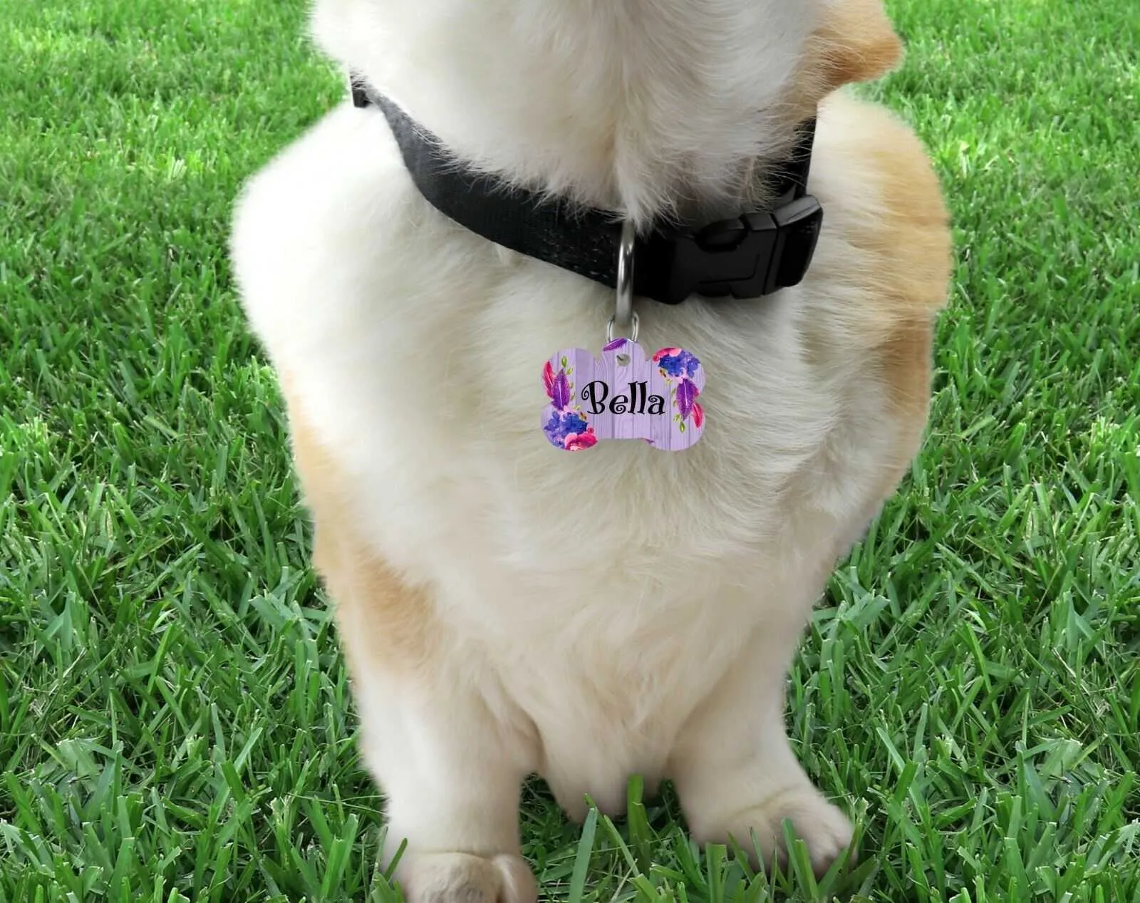 Pet ID Tag Floral Personalized Custom Double Sided Pet Tag w/name & number Petcollarshandmade