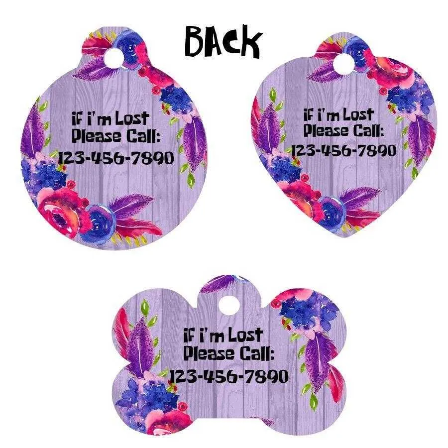Pet ID Tag Floral Personalized Custom Double Sided Pet Tag w/name & number Petcollarshandmade
