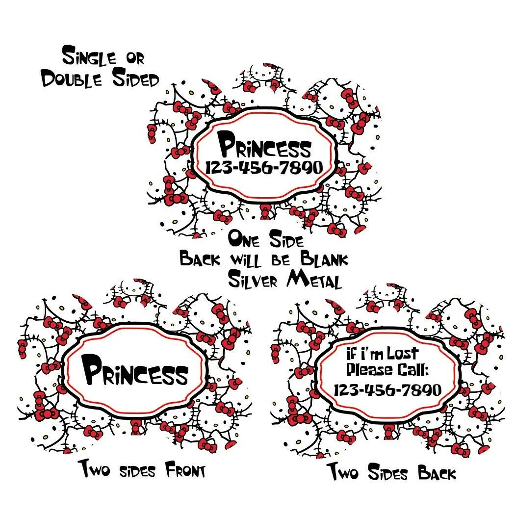 Pet ID Tag Hello Kitty Personalized Custom Double Sided Pet Tag name & number Petcollarshandmade