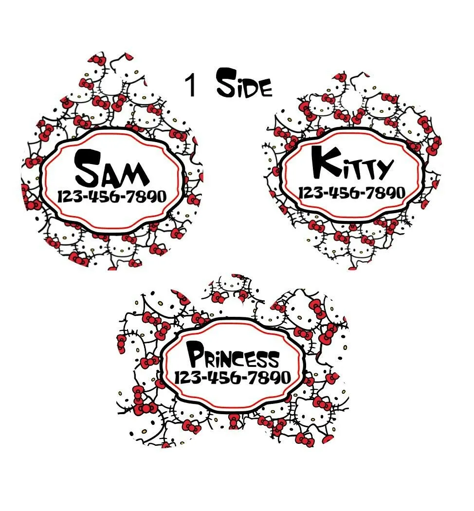 Pet ID Tag Hello Kitty Personalized Custom Double Sided Pet Tag name & number Petcollarshandmade