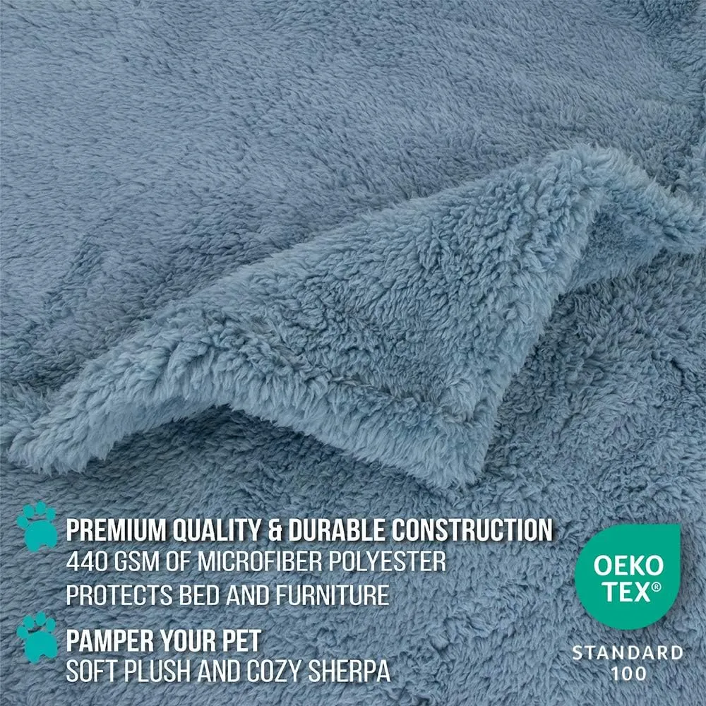 PetAmi Fluffy Waterproof Dog Blanket for Medium Large Dogs, Soft Warm Pet Sherpa Throw Pee Proof Couch Cover, Reversible Cat Bed Blanket Sofa Protector, Plush Washable Pad (Dusty Blue, 40x60)