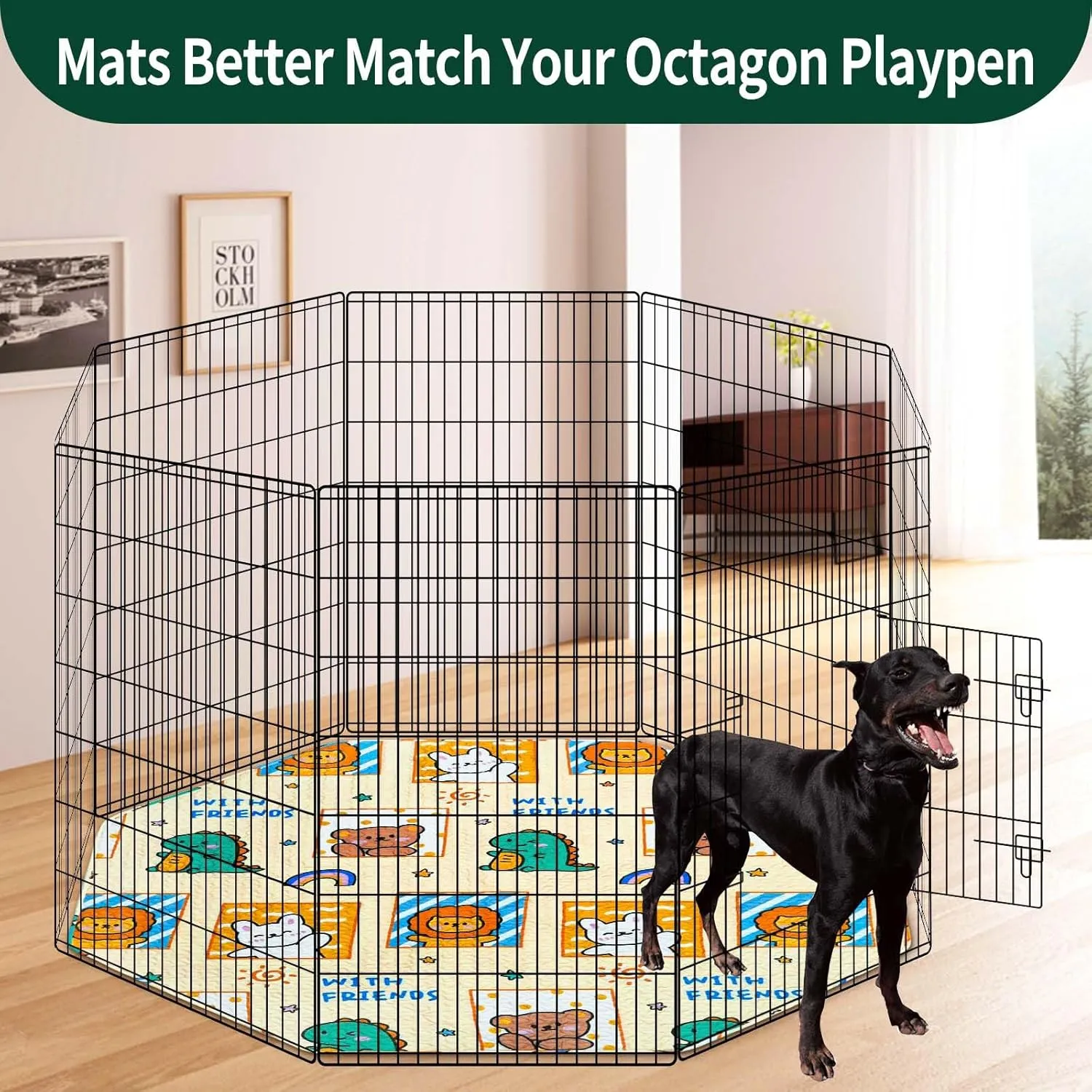 PJYucien Reusable Pee Pads for Dogs, 24'' Per Side 62'' Diagonal Octagonal Washable Puppy Pads, Designed for 24'' Width 8 Panels with All Height Playpen,Couch, Crate, Bed, Sofa.