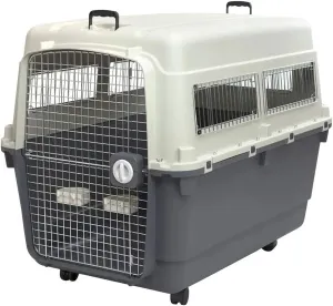 Plastic Kennels Rolling Plastic Airline Approved Wire Door Travel Dog Crate, XXX-Large, Gray