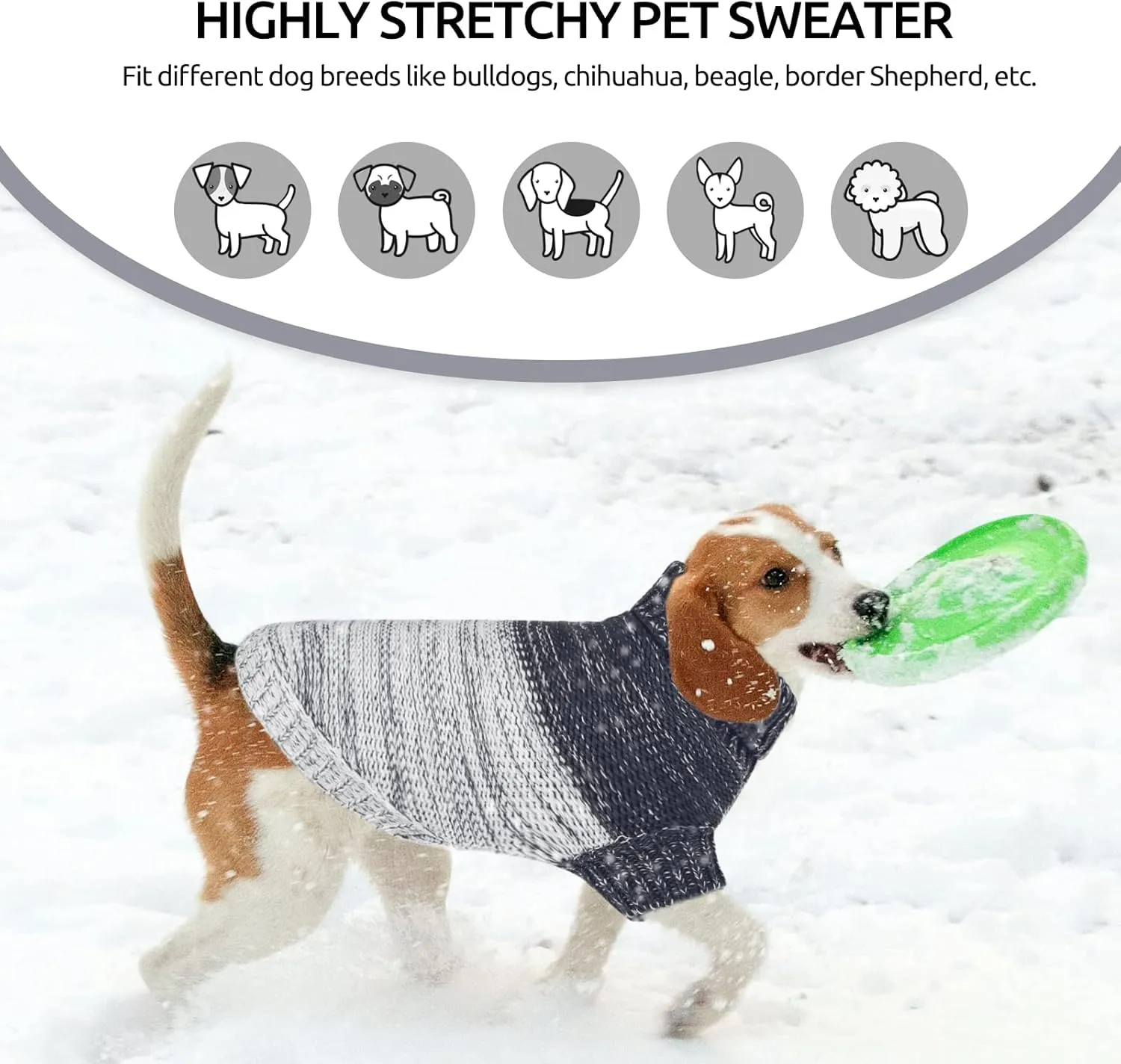 Queenmore Knitted Pullover Dog Sweater, Turtleneck Pet Cat Sweater, Cold Weather Puppy Clothes Stitching Knitwear with Leash Hole for Small Medium DogsDark Blue,XS