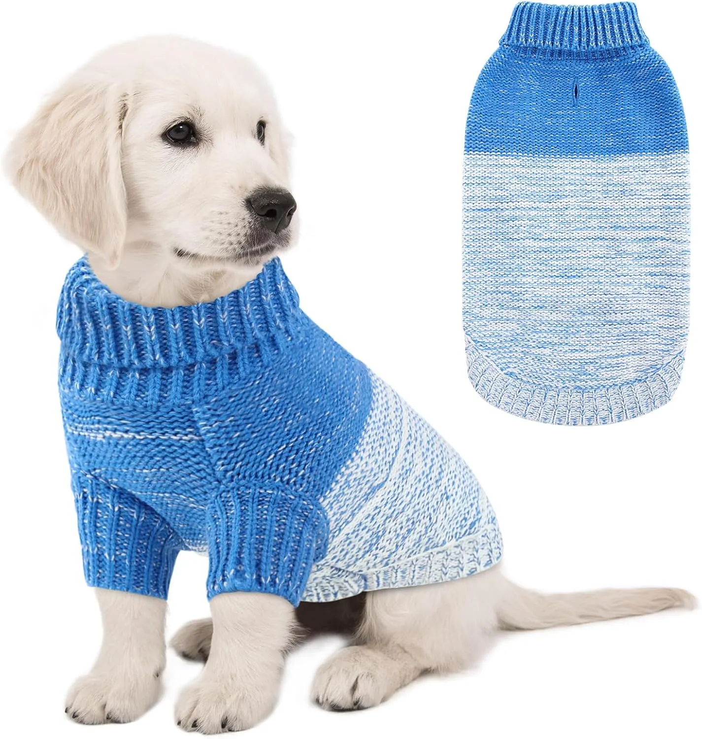 Queenmore Knitted Pullover Dog Sweater, Turtleneck Pet Cat Sweater, Cold Weather Puppy Clothes Stitching Knitwear with Leash Hole for Small Medium DogsRoyal Blue,XL