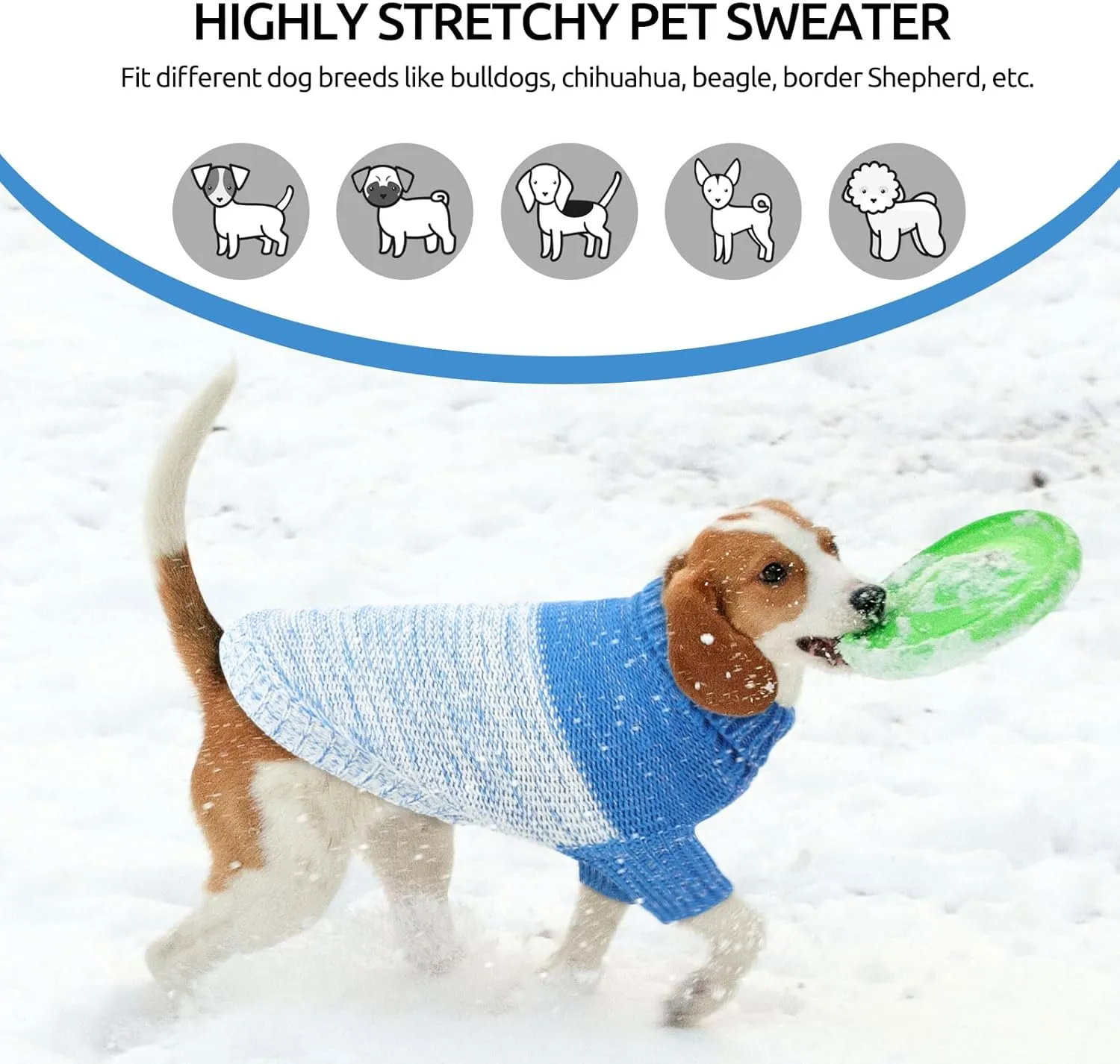 Queenmore Knitted Pullover Dog Sweater, Turtleneck Pet Cat Sweater, Cold Weather Puppy Clothes Stitching Knitwear with Leash Hole for Small Medium DogsRoyal Blue,XL