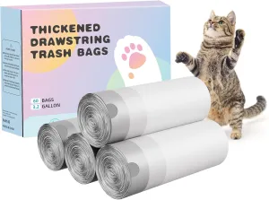 Self Cleaning Cat Litter Box, Drawstring Cat Litter Box Liners, Pet Waste Bags-4 Rolls, 20x 18, 60 Counts for Automatic Litter Box - Pink