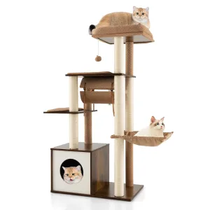 Tangkula Modern Cat Tree for Indoor Cats, 53 Inch Tall Cat Tree Tower with Hammock, Sisal Scratching Posts, Top Perch, Tunnel & Cat Condo