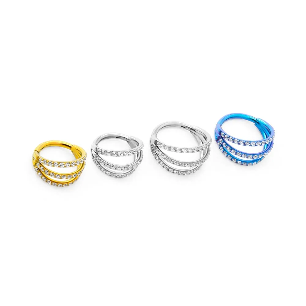 Tilum 16g Faux Triple Jeweled Hoop Titanium Clicker - Price Per 1