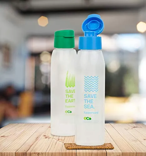 Tupperware Cool n Chic, Save Earth Save Sea Plastic Bottle, 500ml, Set of 2, Green, Blue